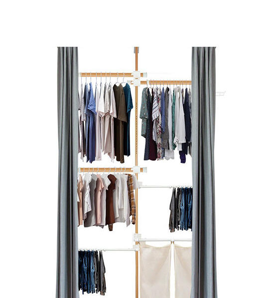 TUGU Set of 3 hanging rails, 2 trouser racks, 2 cloth bags, with curtain rails and curtains, Maple (R28M) Оригинал