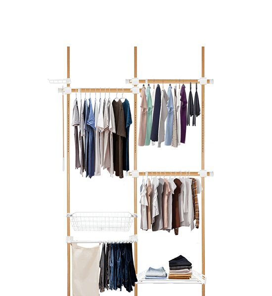 TUGU Set of 3 poles, 3 hanging rails, 1 white shelf, 1 white basket, 1 cream colored cloth bag, 1 trouser rack, Maple(R51M) Оригинал