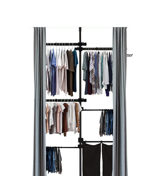 TUGU Set of 3 hanging rails, 2 trouser racks, 2 cloth bags, with curtain rails and curtains, Black(R28B) Оригинал