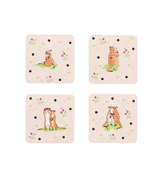 Cath Kidston CREAM Set 4 COASTER MEERKATS Оригинал