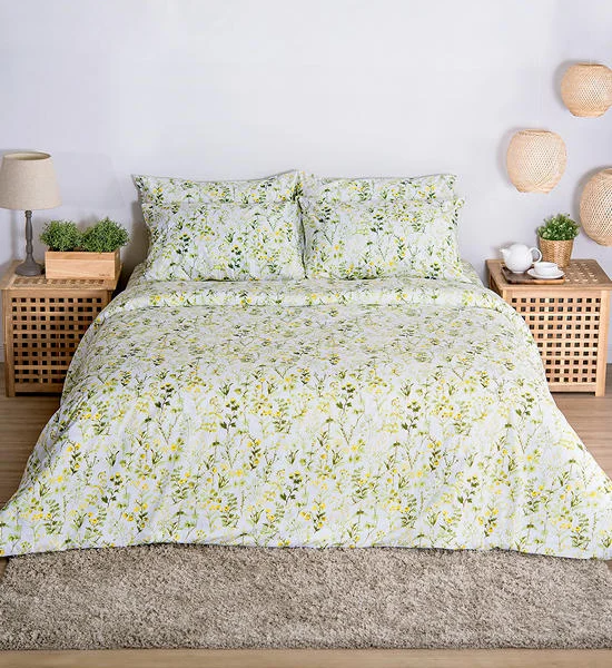 LUCKY MATTRESS 6 Ft. 14 Inches Md 029 Bed Sheet And Duvet Micro Touch Flower Stlye Green Оригинал