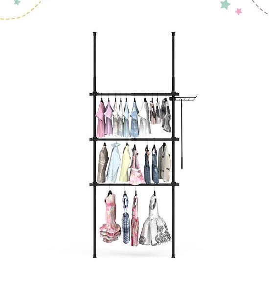 gadeaux kids Set of 2 poles, 3 hanging rails, hanging rail set, no drilling required, Black (R58B) Оригинал