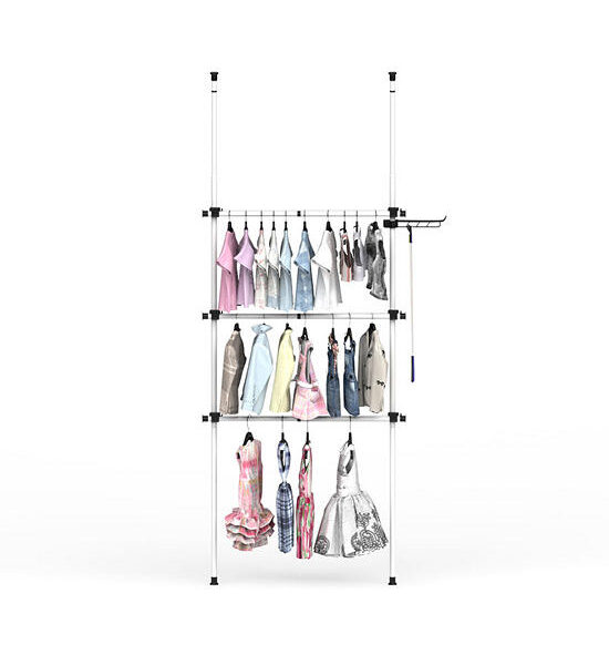TUGU Set of 2 poles, 3 hanging rails, hanging rail set, no drilling required, White (R58W) Оригинал