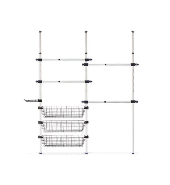 TUGU Set of 3 poles, 4 hanging rails, 3 baskets, hanging rails, no drilling required, White (R64W) Оригинал