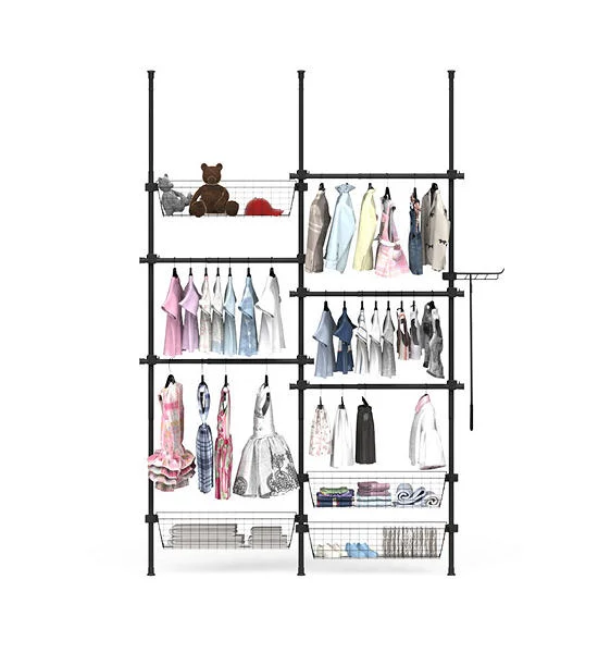 TUGU Set of 3 poles, 5 hanging rails, 4 baskets, hanging rails, no drilling required, Black (R59B) Оригинал