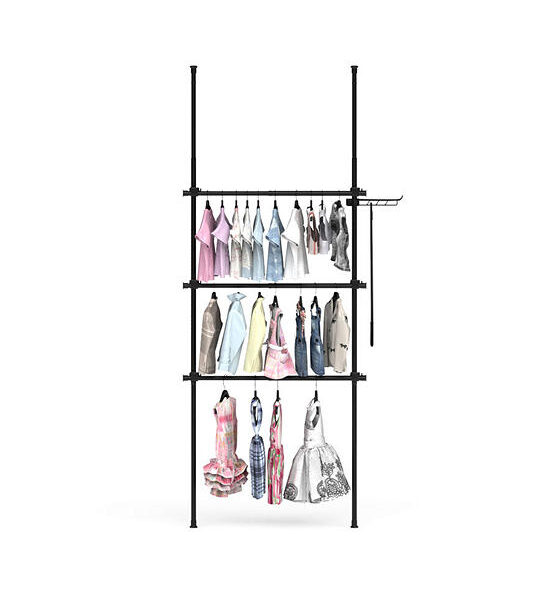 TUGU Set of 2 poles, 3 hanging rails, hanging rail set, no drilling required, Black (R58B) Оригинал