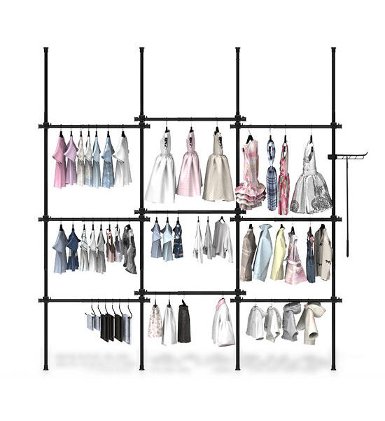 TUGU Set of 4 poles, 9 hanging rails, hanging rails without drilling , Black (R65B) Оригинал