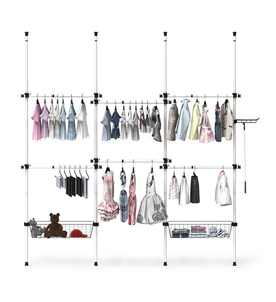 TUGU Set of 4 poles, 6 hanging rails, 2 baskets, hanging rails without drilling , White (R66W) Оригинал