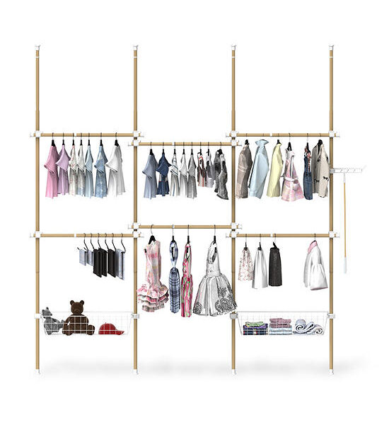 TUGU Set of 4 poles, 6 hanging rails, 2 baskets, hanging rails without drilling , Maple (R66M) Оригинал