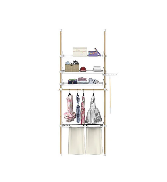 TUGU Set of 2 poles, 1 hanging rail, 3 shelves, set of 2 cloth bags, hanging rails, no drilling required , Maple (R63M) Оригинал