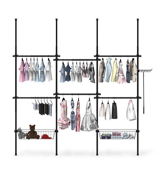 TUGU Set of 4 poles, 6 hanging rails, 2 baskets, hanging rails without drilling , Black (R66B) Оригинал