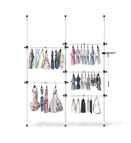 TUGU Set of 3 poles, 5 hanging rails, hanging rails, no drilling required , White (R61W) Оригинал