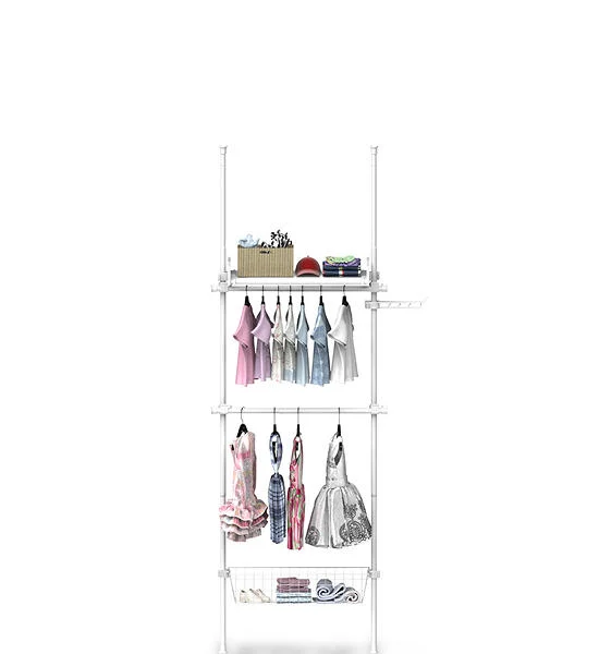 TUGU Set of 2 poles, 2 hanging rails, 1 basket, 1 shelf. Hanging rail set, no drilling required , Pure White (R62PW) Оригинал