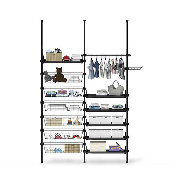 TUGU Set of 3 poles, 1 hanging rail, 6 baskets, 6 shelves, hanging rail without drilling , Black (R67B) Оригинал