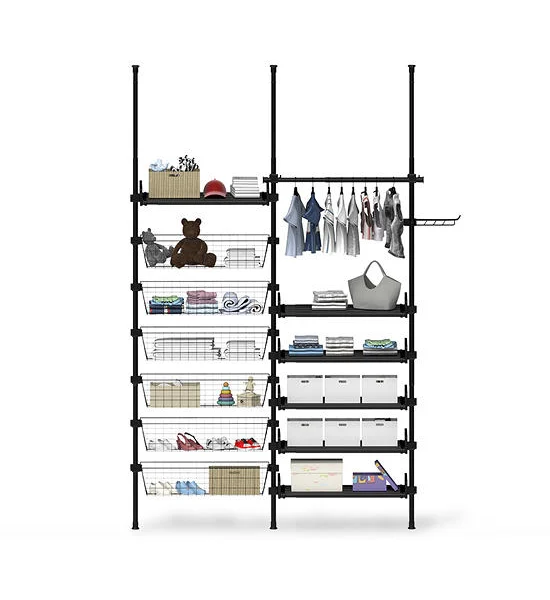 TUGU Set of 3 poles, 1 hanging rail, 6 baskets, 6 shelves, hanging rail without drilling , Black (R67B) Оригинал