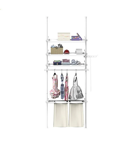 TUGU Set of 2 poles, 1 hanging rail, 3 shelves, set of 2 cloth bags, hanging rails, no drilling required , Pure White (R63PW) Оригинал
