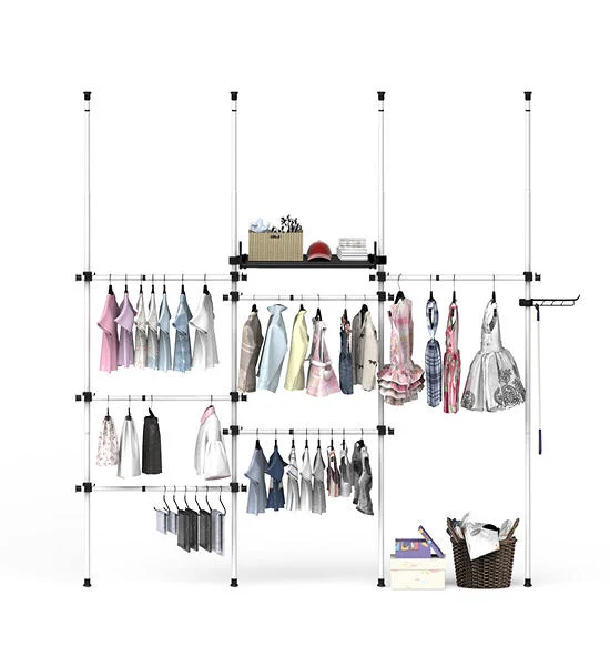 TUGU Set of 4 poles, 6 hanging rails, 1 shelf. Hanging rail set does not require drilling , White(R60W) Оригинал