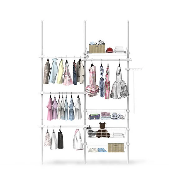 TUGU Set of 3 poles, 4 hanging rails, 3 baskets, 1 shelf, hanging rail without drilling, Pure White (R68PW) Оригинал