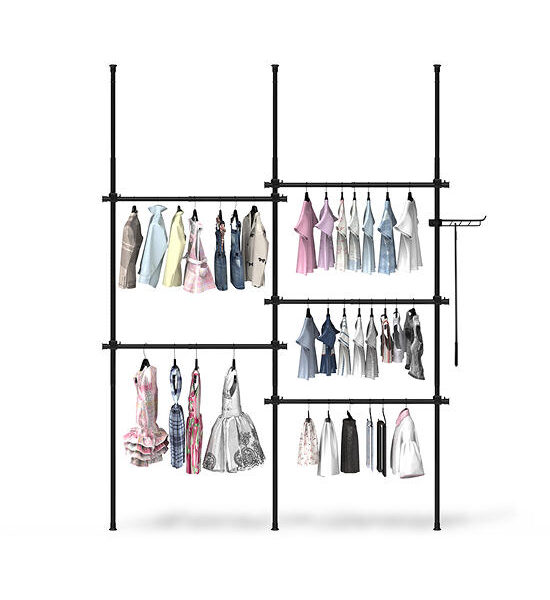 TUGU Set of 3 poles, 5 hanging rails, hanging rails, no drilling required , Black (R61B) Оригинал