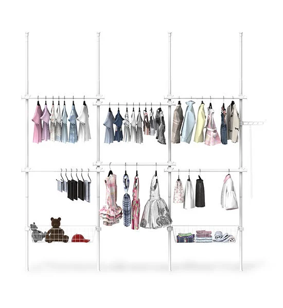 TUGU Set of 4 poles, 6 hanging rails, 2 baskets, hanging rails without drilling , Pure White (R66PW) Оригинал