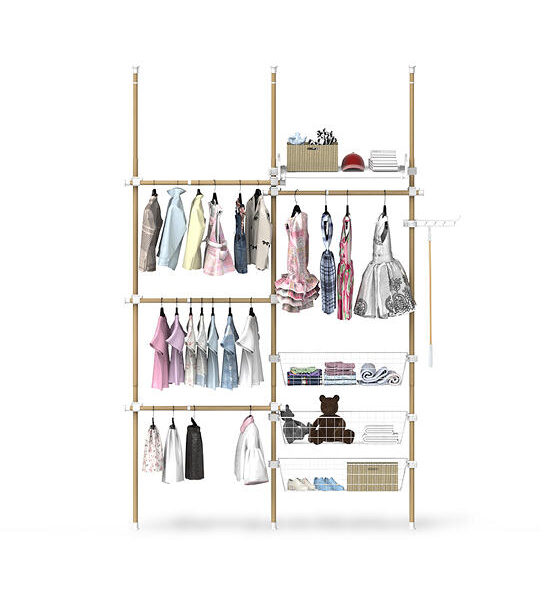 TUGU Set of 3 poles, 4 hanging rails, 3 baskets, 1 shelf, hanging rail without drilling, Maple (R68M) Оригинал