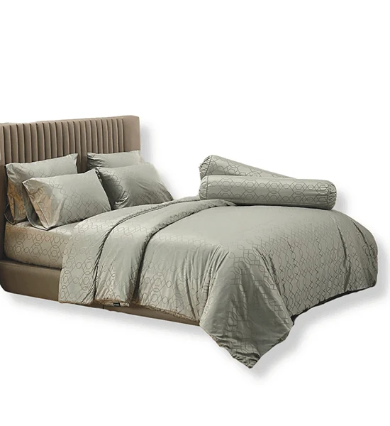 JESSICA BEDDING FITTED SHEET SET WITH COMFORTER 6 FT 6 PCS (King Size) JACQUARD SILKSHINE 500 THREAD COUNTS QS761 Light Grey Оригинал