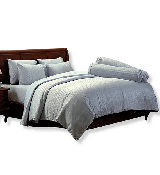 JESSICA BEDDING FITTED SHEET SET WITH COMFORTER 6 FT 6 PCS (King Size) JACQUARD SILKSHINE 500 THREAD COUNTS QS744 Silver Grey Оригинал