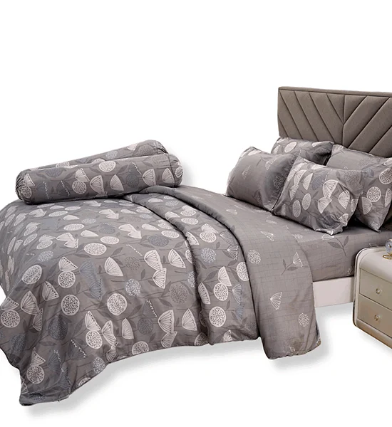 JESSICA BEDDING FITTED SHEET SET WITH COMFORTER 6 FT 6 PCS (King Size) TENCEL 500 THREAD COUNTS T866 Grey Оригинал