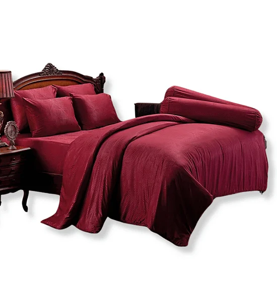 JESSICA BEDDING FITTED SHEET SET WITH COMFORTER 6 FT 6 PCS (King Size) JACQUARD SILKSHINE 500 THREAD COUNTS QS738 Red Оригинал