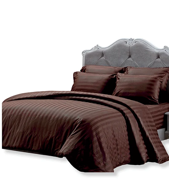 TULIP TULIP FITTED SHEET SET WITH COMFORTER 6 FT 6 PCS (King Size) COTTON SURE 500 THREAD COUNTS STRIPE BROWN Оригинал