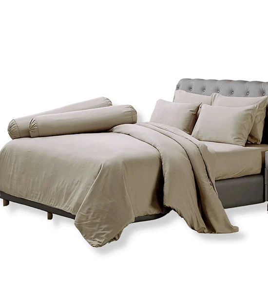 JESSICA BEDDING FITTED SHEET SET WITH COMFORTER 6 FT 6 PCS (King Size) TENCEL 500 THREAD COUNTS TP007 Beige Оригинал