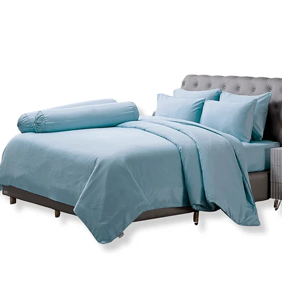 JESSICA BEDDING FITTED SHEET SET WITH COMFORTER 6 FT 6 PCS (King Size) TENCEL 500 THREAD COUNTS TP009 Light blue Оригинал