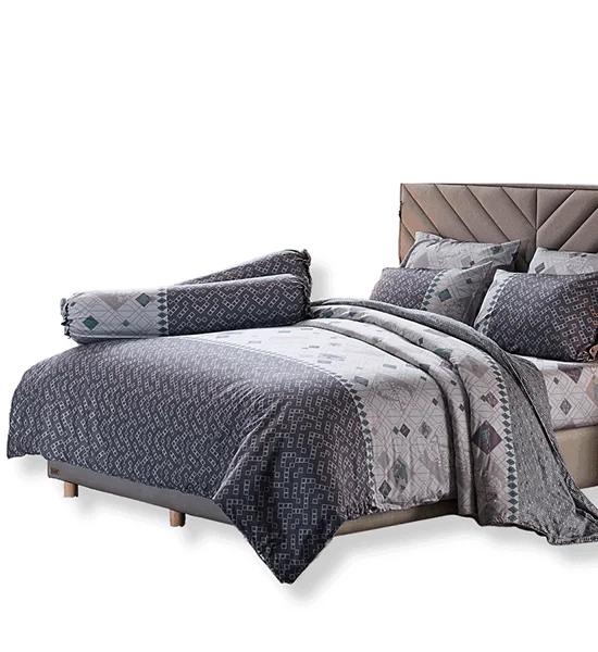 JESSICA BEDDING FITTED SHEET SET WITH COMFORTER 6 FT 6 PCS (King Size) 100% Cotton Silk Shine C1066 Grey Оригинал