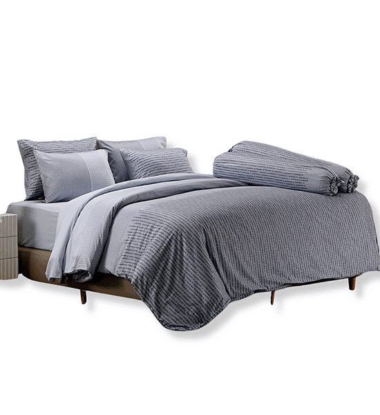 JESSICA BEDDING FITTED SHEET SET WITH COMFORTER 6 FT 6 PCS (King Size) 100% Cotton Silk Shine C1069 Grey Оригинал