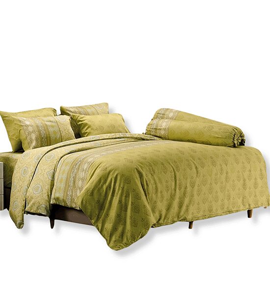 JESSICA BEDDING FITTED SHEET SET WITH COMFORTER 6 FT 6 PCS (King Size) 100% Cotton Silk Shine C1064 Yellow Оригинал