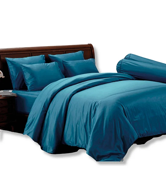 JESSICA BEDDING FITTED SHEET SET WITH COMFORTER 6 FT 6 PCS (King Size) JACQUARD SILKSHINE 500 THREAD COUNTS QP015 Blue Оригинал