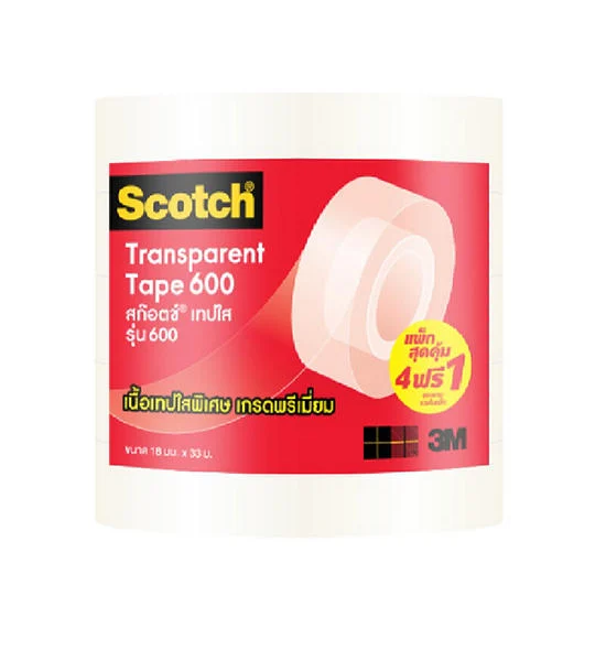 SCOTCH SCOTCH เทปใส รุ่น 600 แกน 3 นิ้ว ขนาด 3/4" x 36 หลา แพ็ค 4 แถม 1 Оригинал
