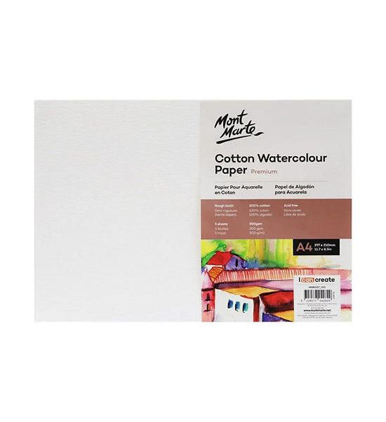 Mont Marte MONT MARTE กระดาษวาดเขียนสีน้ำ ขนาด A4 300 แกรม จำนวน 5 แผ่น (Cotton 100%) Оригинал