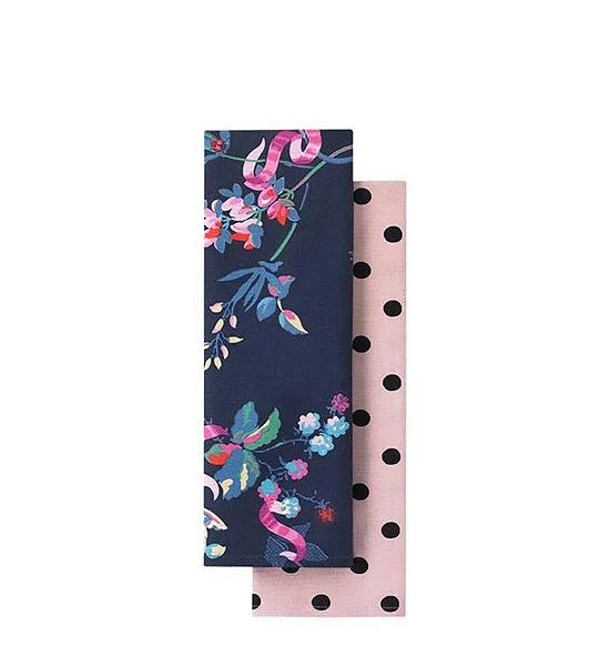 Cath Kidston Navy MFS Set of 2 Tea Towels New Birds and Roses Оригинал