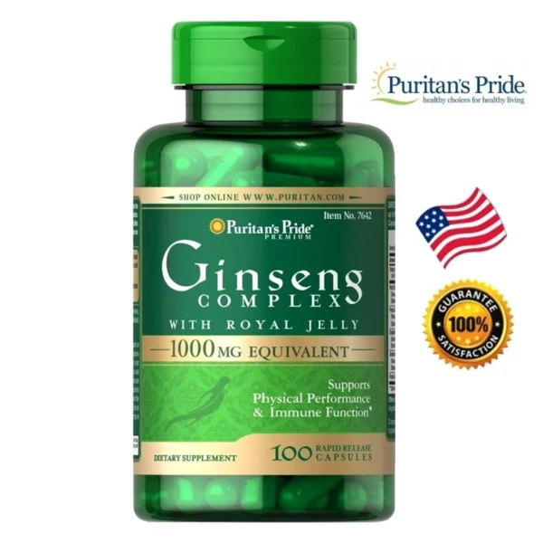 Комплекс Женьшеня с Маточным Молочком Puritan’s Pride Ginseng Complex With Royal Jelly, 1000 mg 100 капсул США