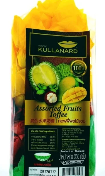 Конфеты натуральные фруктовые ручной работы, ассорти Kullanard Assorted Fruits Toffee, 350 гр., Таиланд