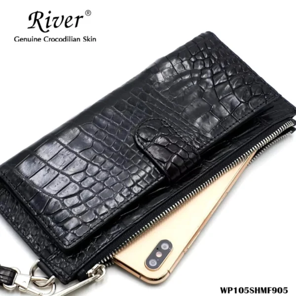 Кошелёк женский из натуральной кожи крокодила River Genuine Crocodilian Skin WP105SH, Таиланд ЧЁРНЫЙ