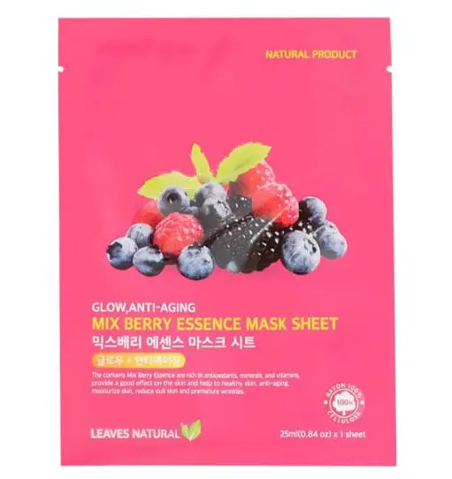 Тканевая маска для лица с ягодами Leaves Natural 10 шт