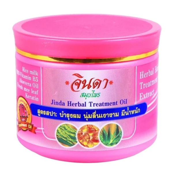 Лечебная маска против ломкости и сечения волос Jinda Herbal Treatment Oil (Pink Pack), 400 мл., Таиланд