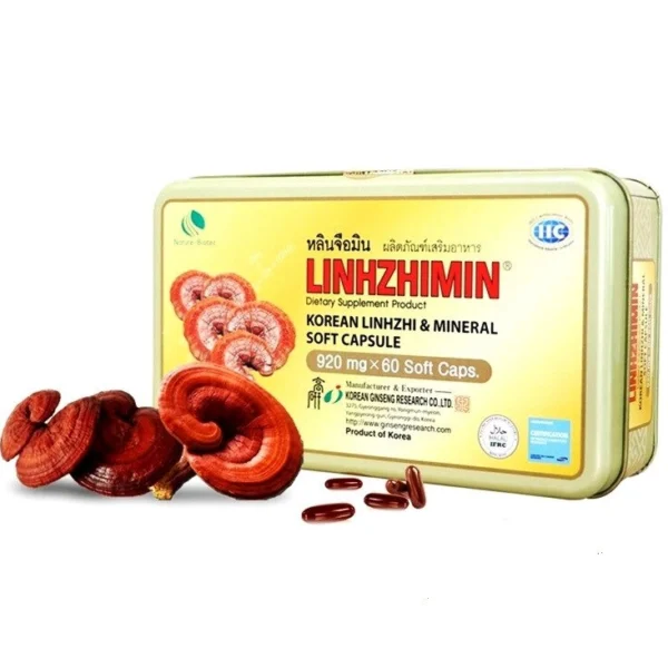 Линчжи и минералы в капсулах Linhzhimin Korean Linhzhi  Mineral Soft Capsule 920 mg  60 caps. Корея