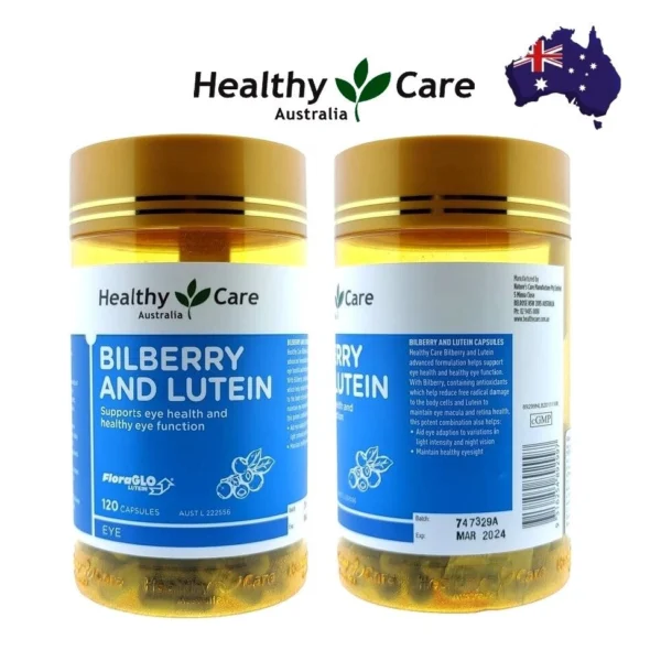 Лютеин и Черника для здоровья глаз и функции зрения Healthy Care Bilberry  Lutein 120 Capsules, Австралия