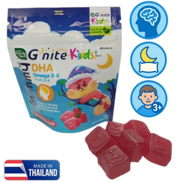 Мармелад для детей G’nite Kids Handy Herb с Омега 3-6 и DHA — клубничный вкус, 3+, для сна, мозга и нервной системы 6 шт