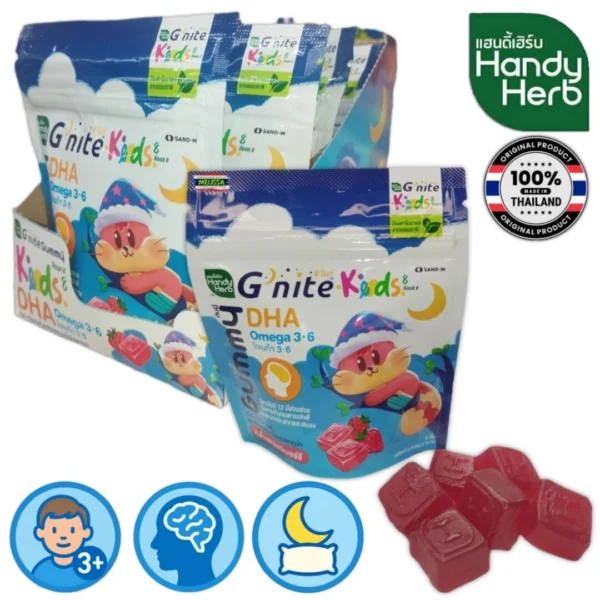 Мармелад для детей G’nite Kids с Омега 3-6 и DHA от Handy Herb — клубничный вкус, 3+, для сна, мозга и нервной системы