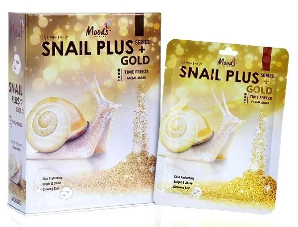 Маска для лица тканевая с экстрактом Улитки и Золота Moods Snail Plus Gold Facial Mask, 10 шт., Таиланд