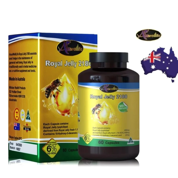 Маточное Молочко в капсулах Auswelllife Royal Jelly 2180 mg. 60 капсул Австралия